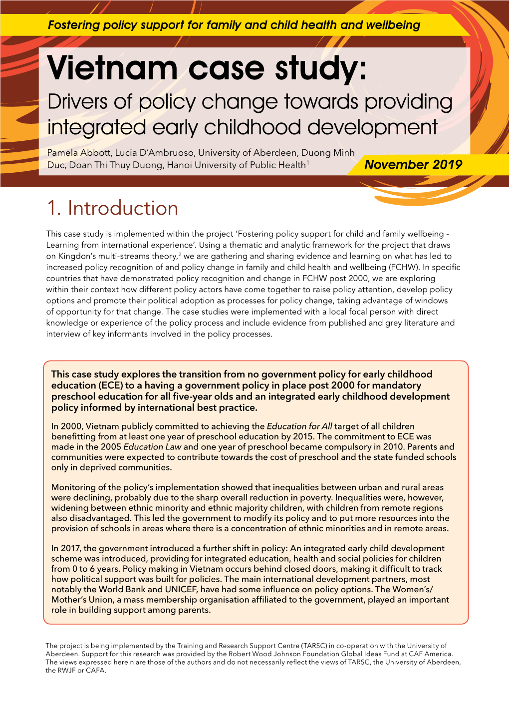 Vietnam Case Study: Drivers of Policy Change Towards Providing Integrated Early Childhood Development