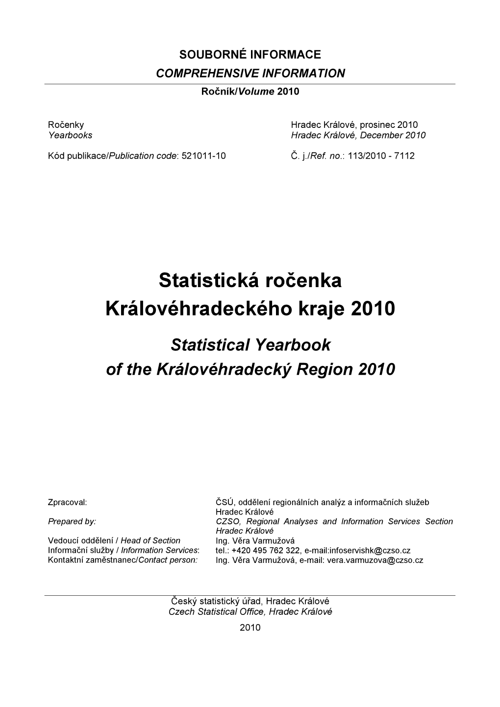 Statistická Ročenka Královéhradeckého Kraje 2010