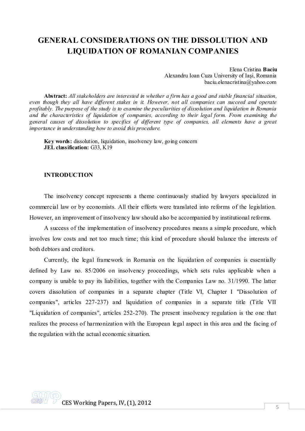 General Considerations on the Dissolution and Liquidation of Romanian Companies