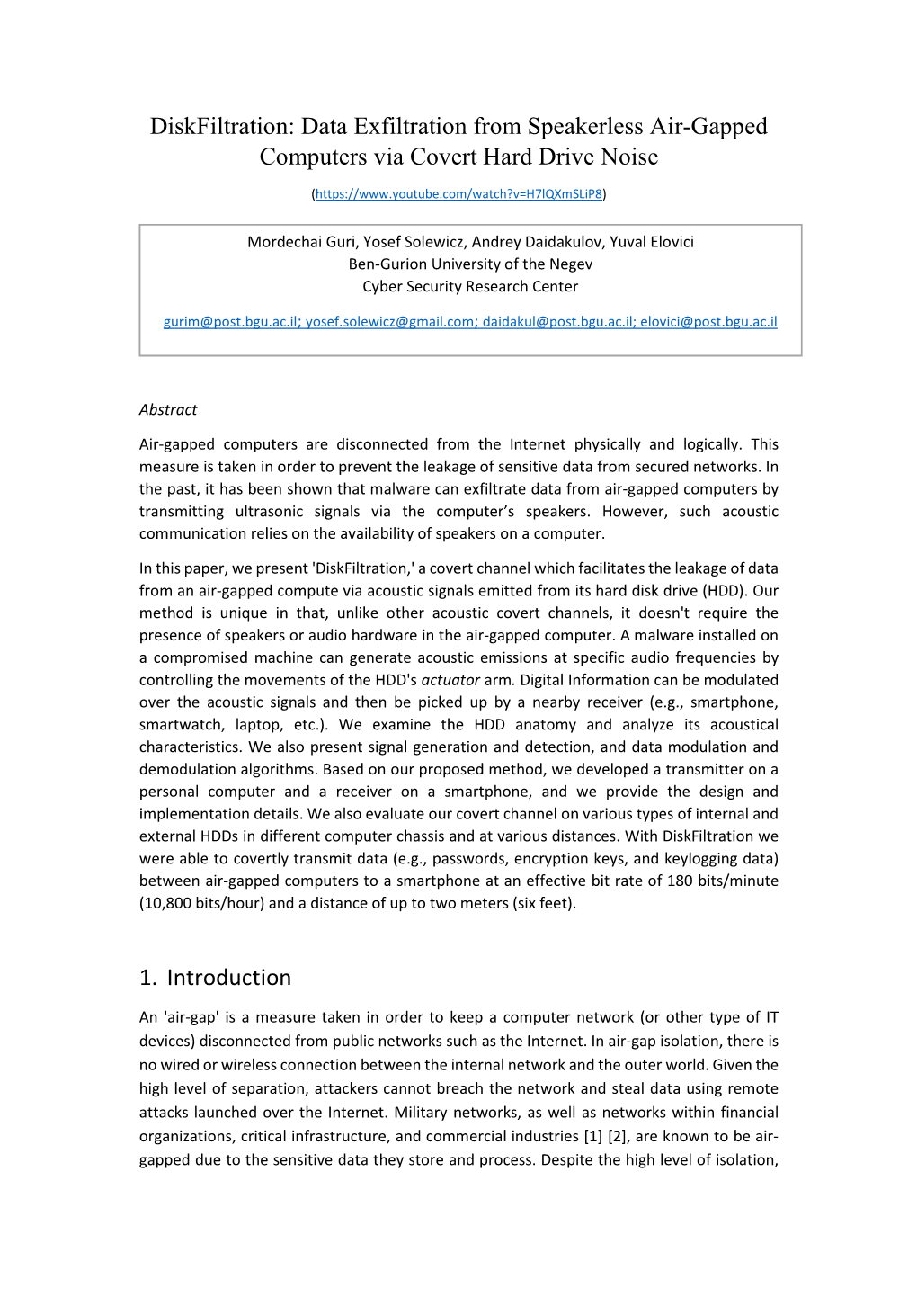 Diskfiltration: Data Exfiltration from Speakerless Air-Gapped Computers Via Covert Hard Drive Noise