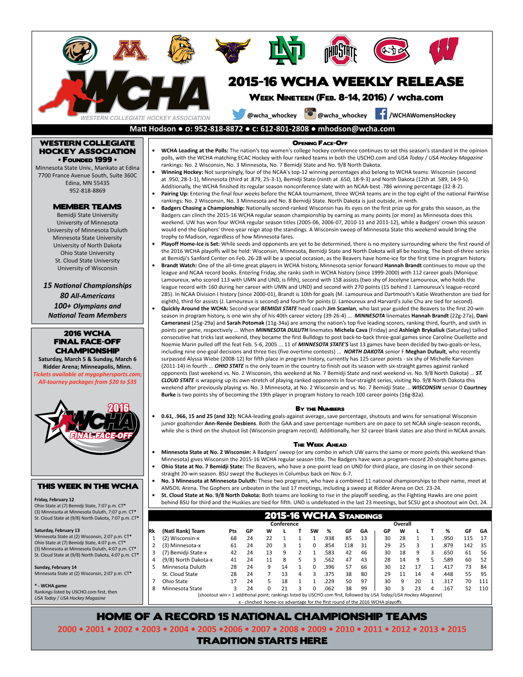 2015-16 WCHA WEEKLY RELEASE Week Nineteen (Feb