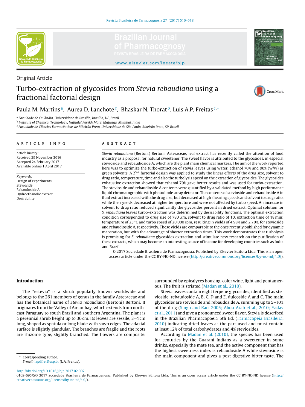 Turbo-Extraction of Glycosides from Stevia Rebaudiana Using a Fractional Factorial Design