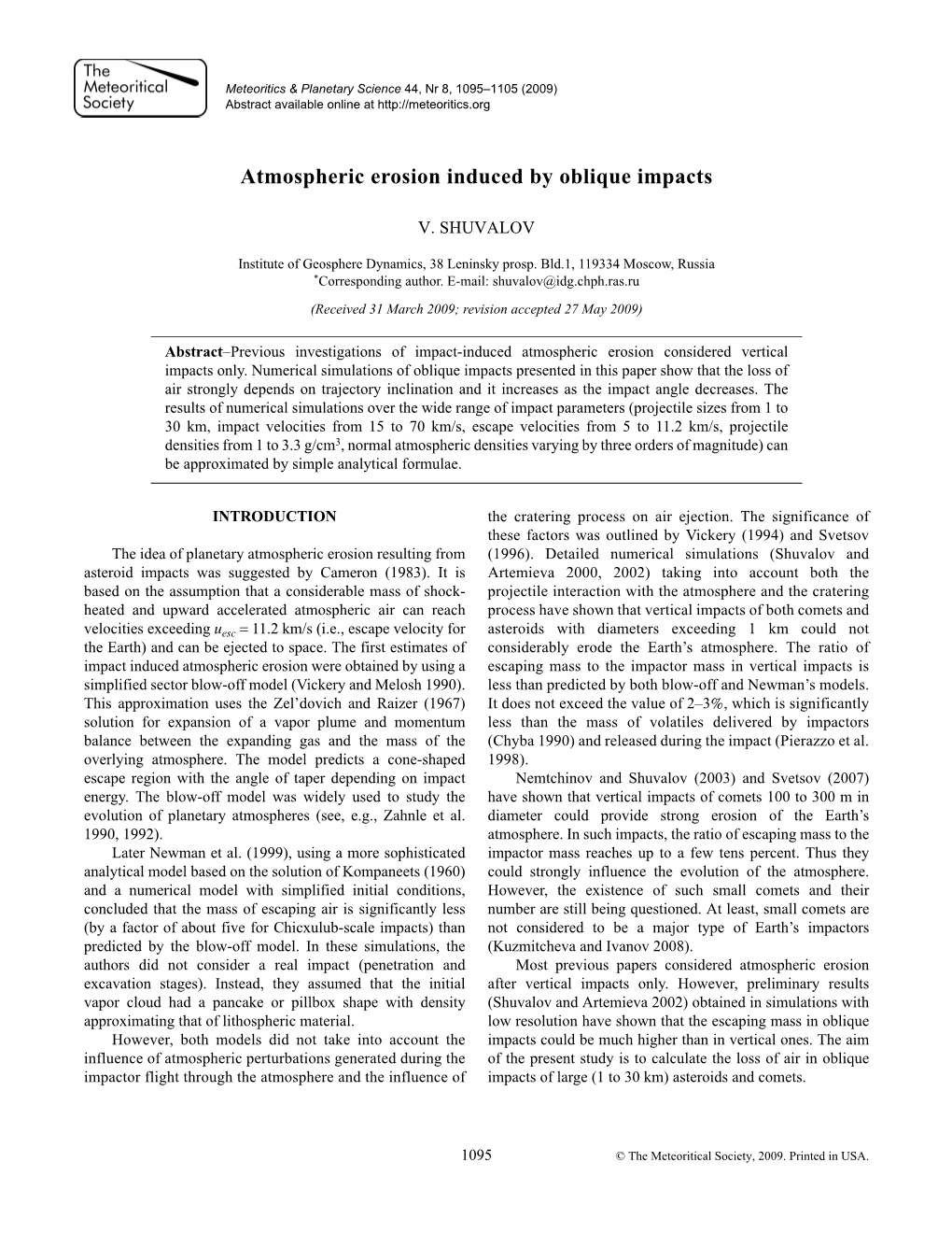 Atmospheric Erosion Induced by Oblique Impacts