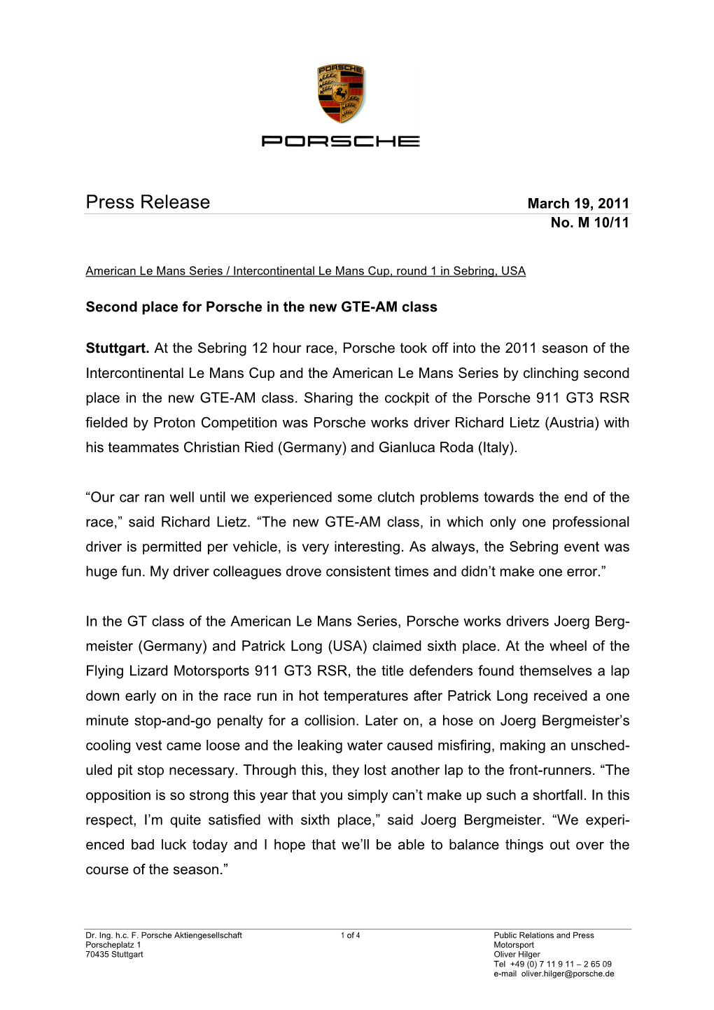 Press Release March 19, 2011 No