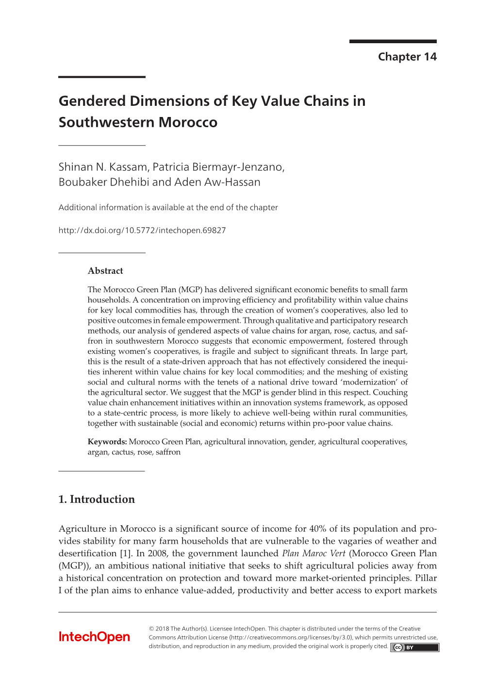Gendered Dimensions of Key Value Chains in Southwesterngendered Dimensions Morocco of Key Value Chains in Southwestern Morocco