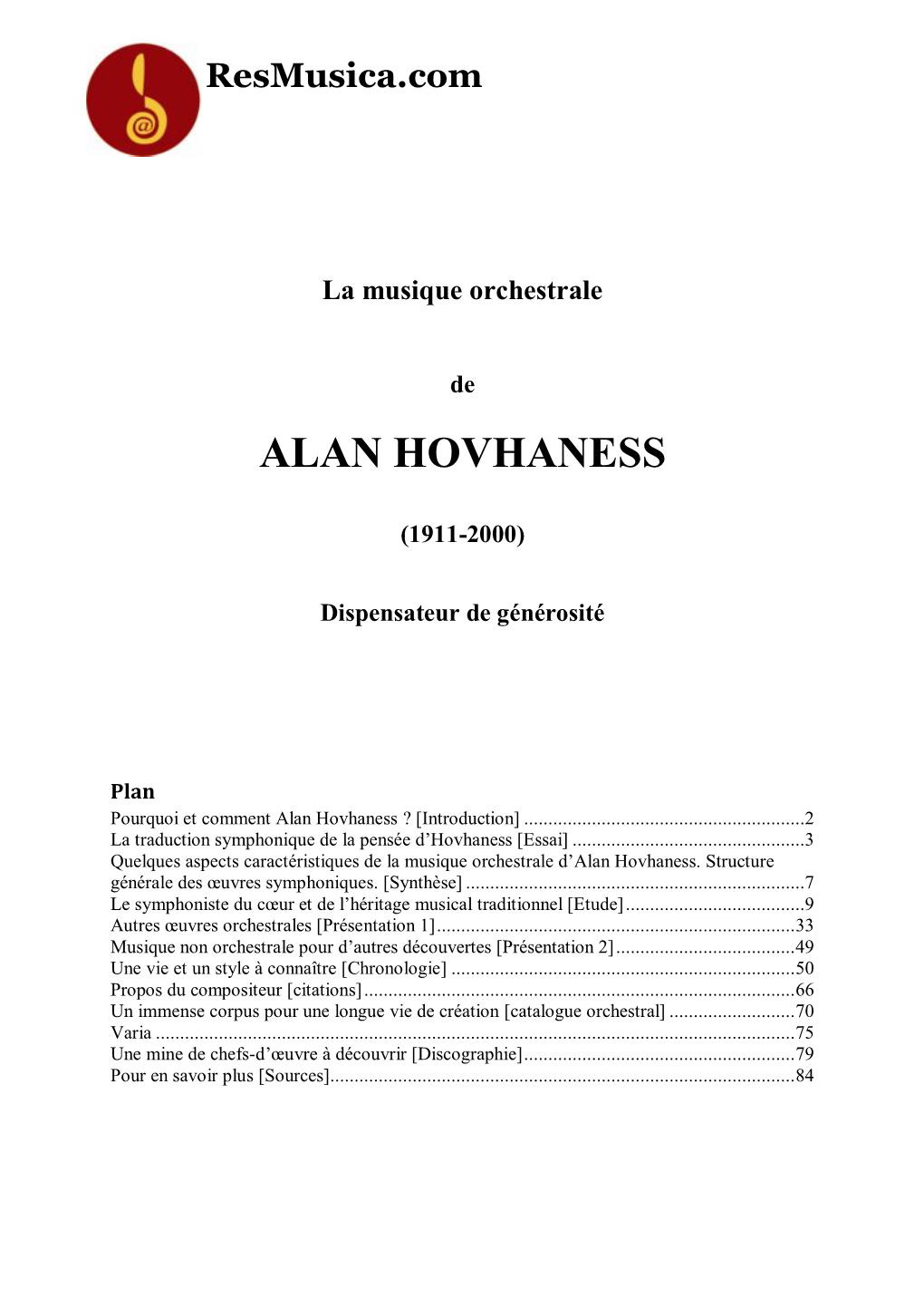 La Musique Orchestrale D'alan Hovhaness, Dispensateur De Générosité