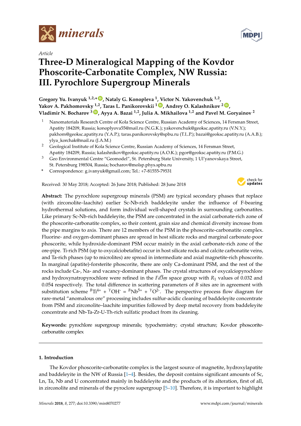 Three-D Mineralogical Mapping of the Kovdor Phoscorite-Carbonatite Complex, NW Russia: III