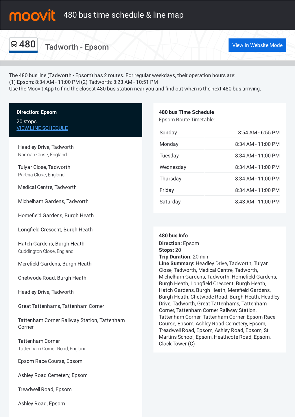 480 Bus Time Schedule & Line Route