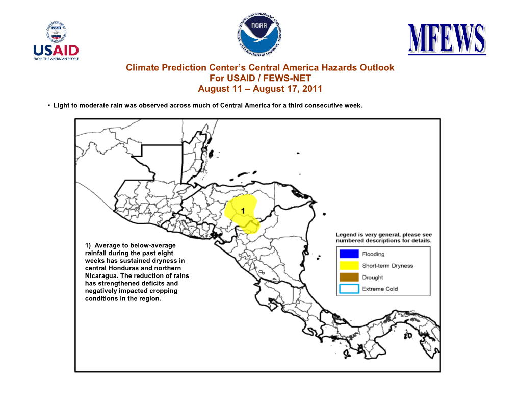 Climate Prediction Center's Central America Hazards Outlook For