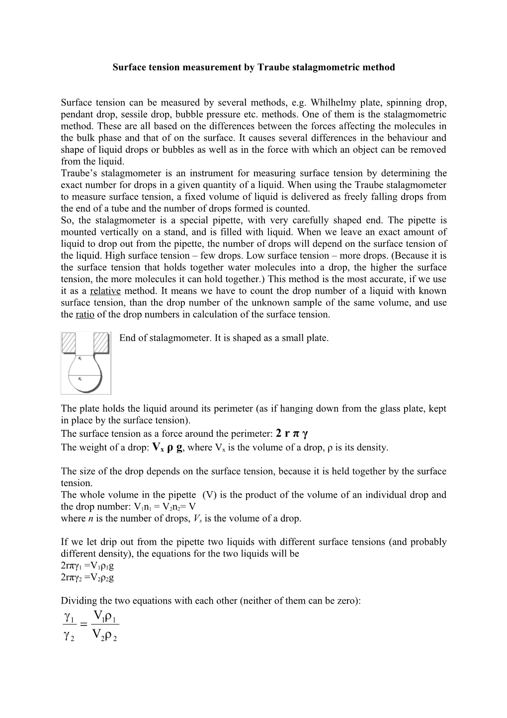 Surface Tension Measurement by Traube Stalagmometric Method