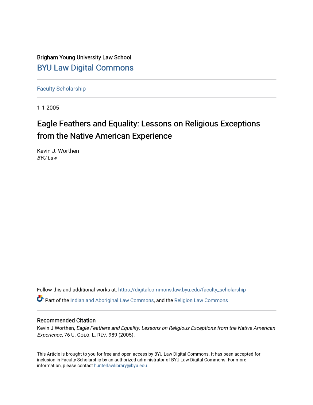 Eagle Feathers and Equality: Lessons on Religious Exceptions from the Native American Experience