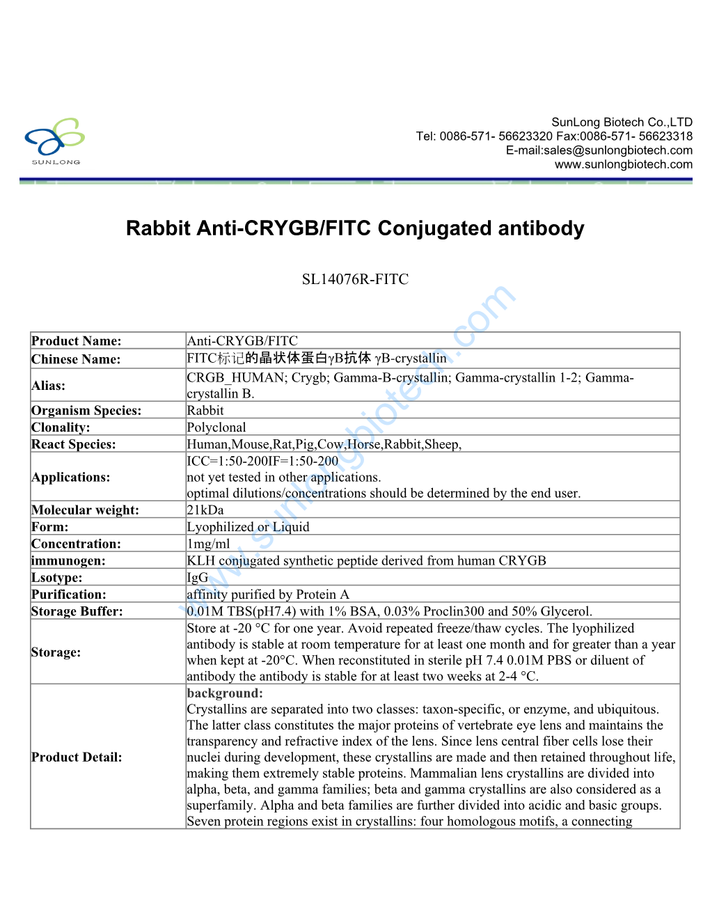 Rabbit Anti-CRYGB/FITC Conjugated Antibody