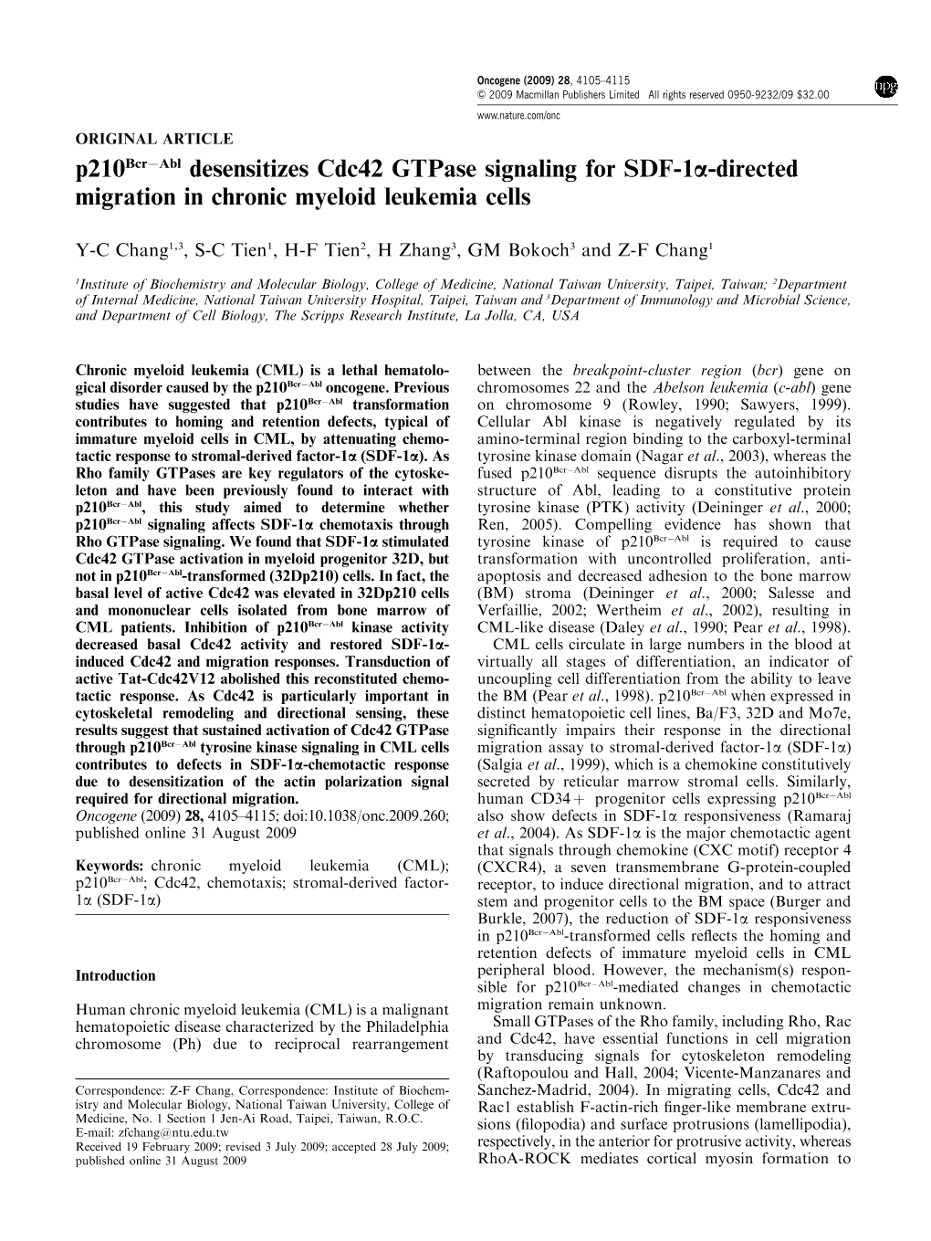 P210bcr&Minus;Abl Desensitizes Cdc42 Gtpase Signaling