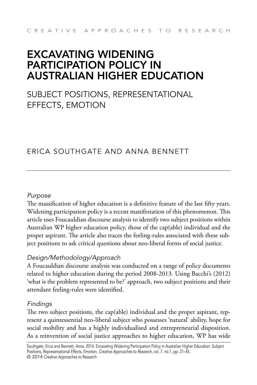 Excavating Widening Participation Policy in Australian Higher Education