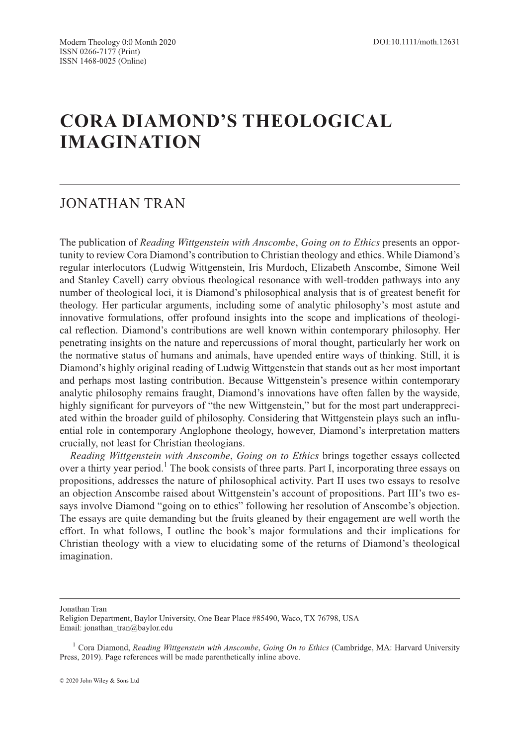 Cora Diamond's Theological Imagination