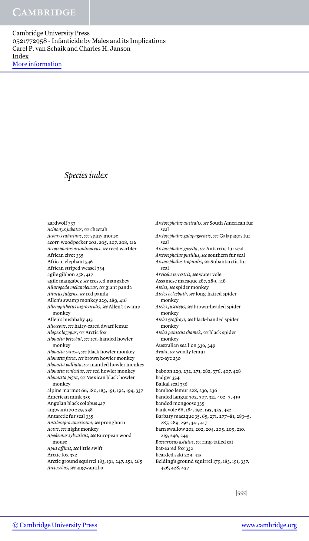 Species Index