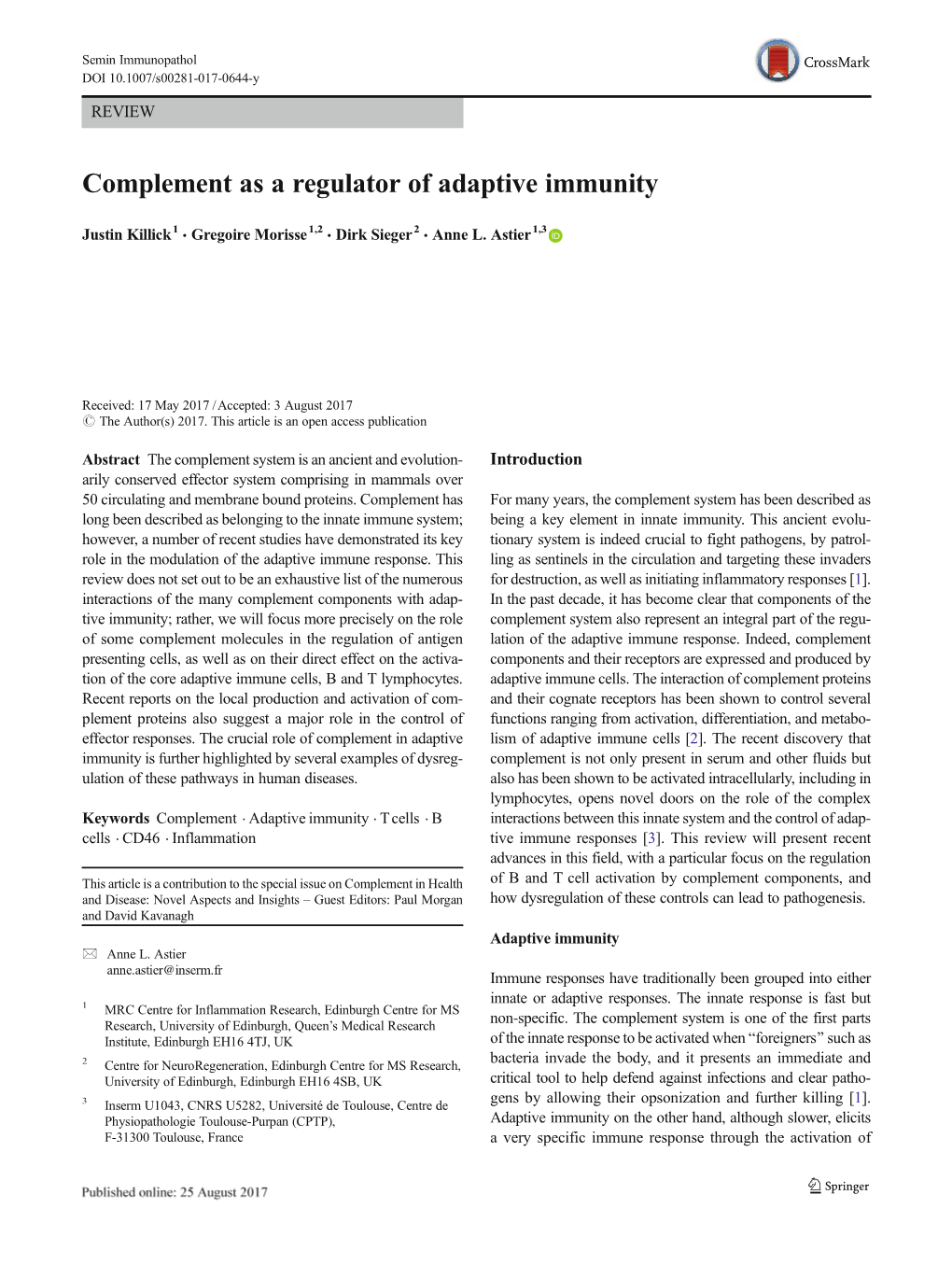 Complement As a Regulator of Adaptive Immunity
