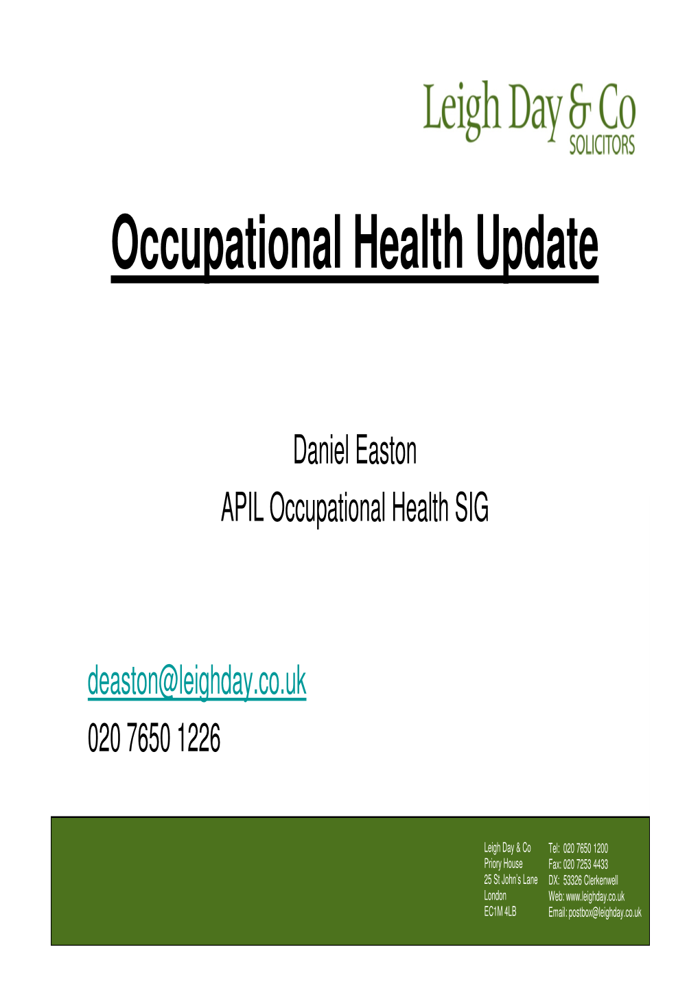 Occupational Health Update