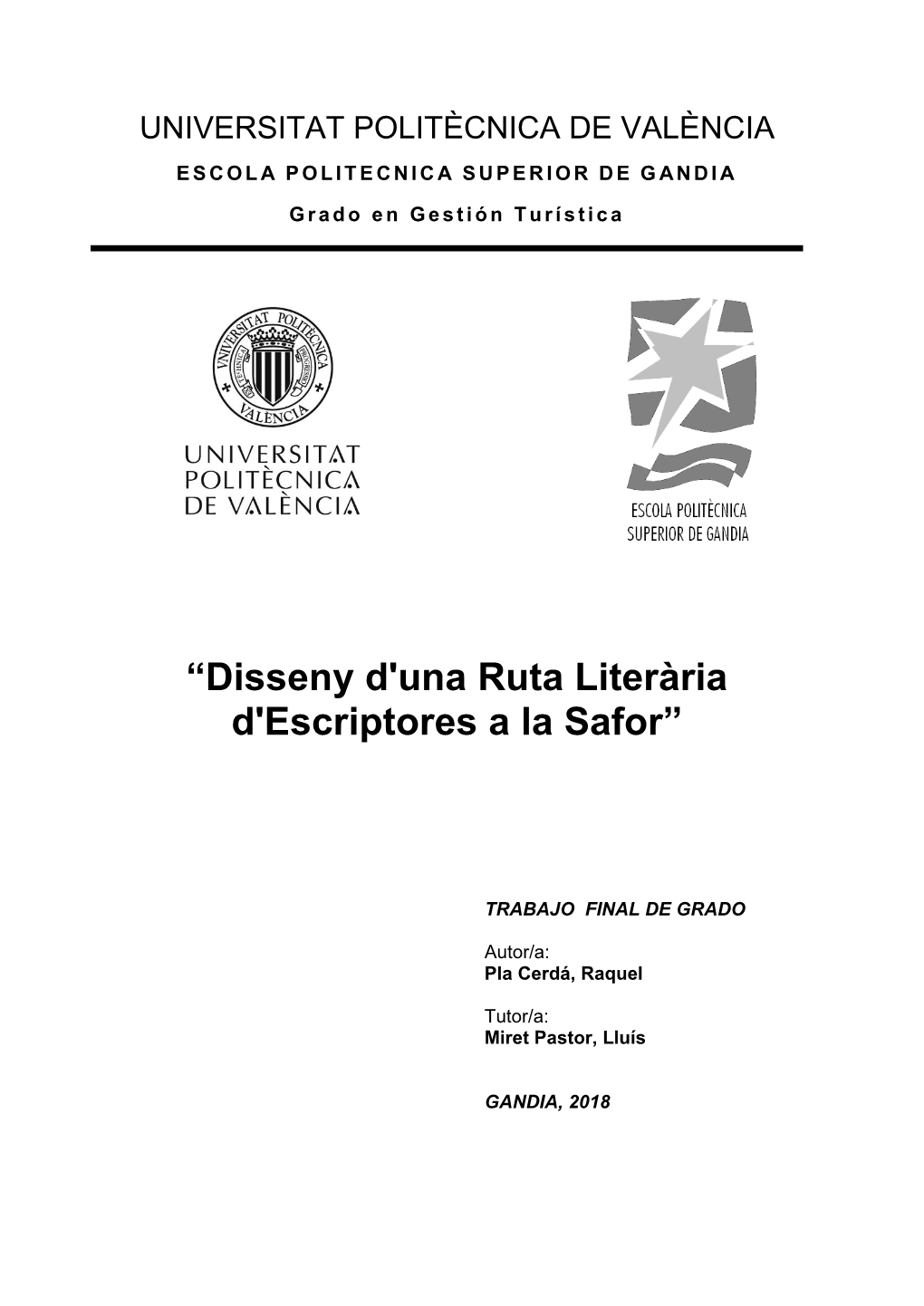“Disseny D'una Ruta Literària D'escriptores a La Safor”
