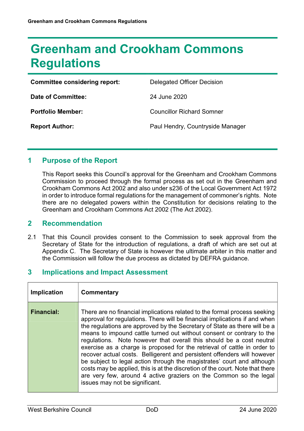 Greenham and Crookham Commons Regulations