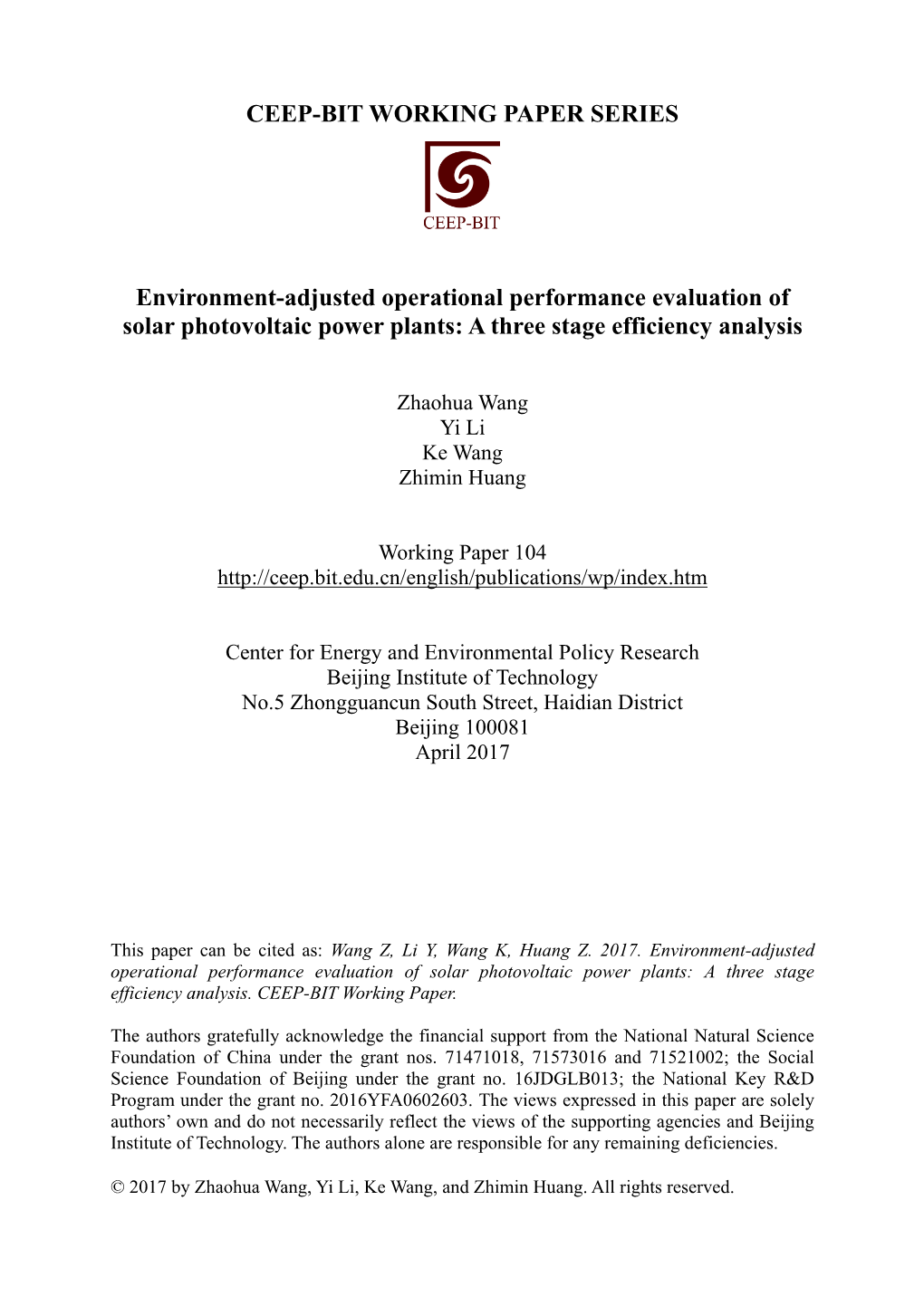 CEEP-BIT WORKING PAPER SERIES Environment-Adjusted Operational