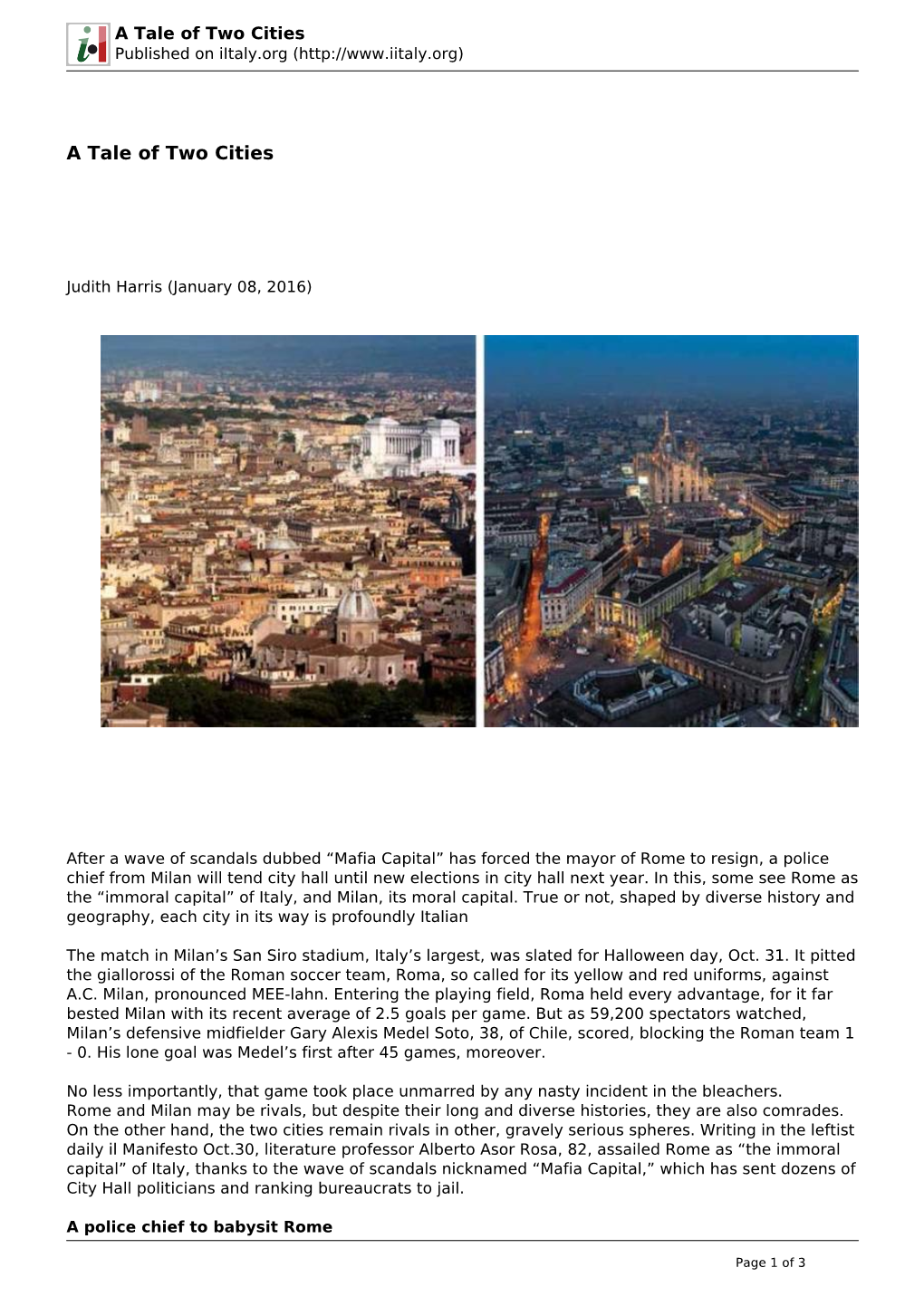 A Tale of Two Cities Published on Iitaly.Org (