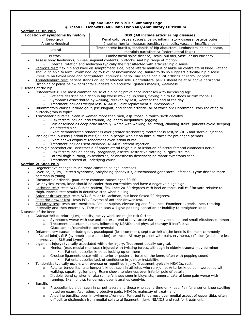 Hip and Knee Pain Module