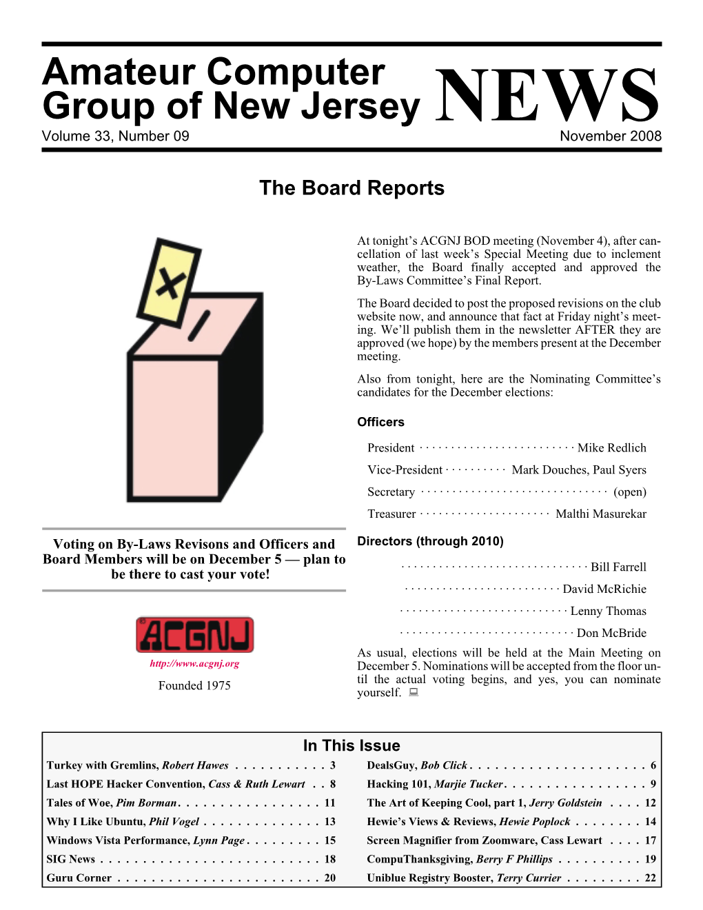 Amateur Computer Group of New Jersey NEWS Volume 33, Number 09 November 2008