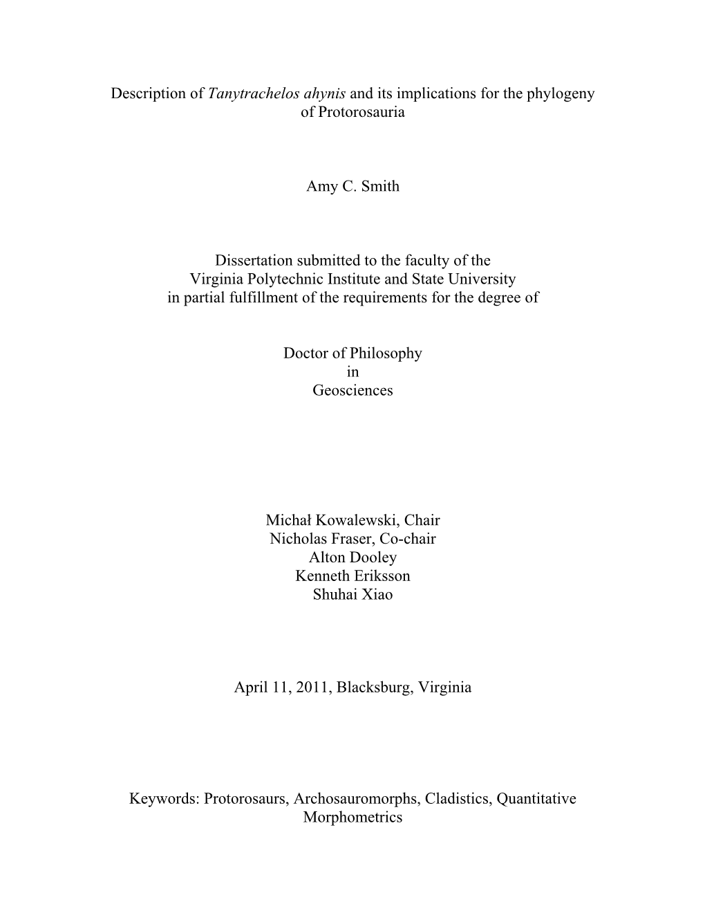 Description of Tanytrachelos Ahynis and Its Implications for the Phylogeny of Protorosauria