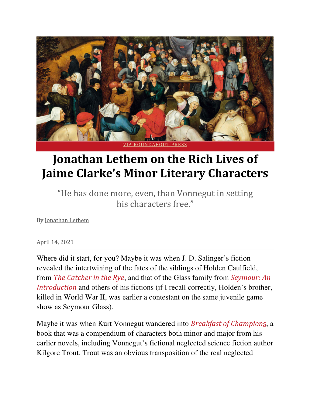 Jonathan Lethem on the Rich Lives of Jaime Clarke's Minor Literary