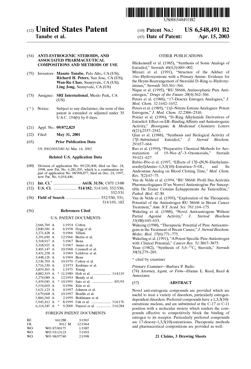 (12) United States Patent (10) Patent No.: US 6,548,491 B2 Tanabe Et Al