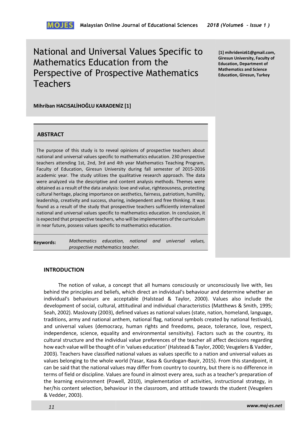 National and Universal Values Specific to Mathematics Education