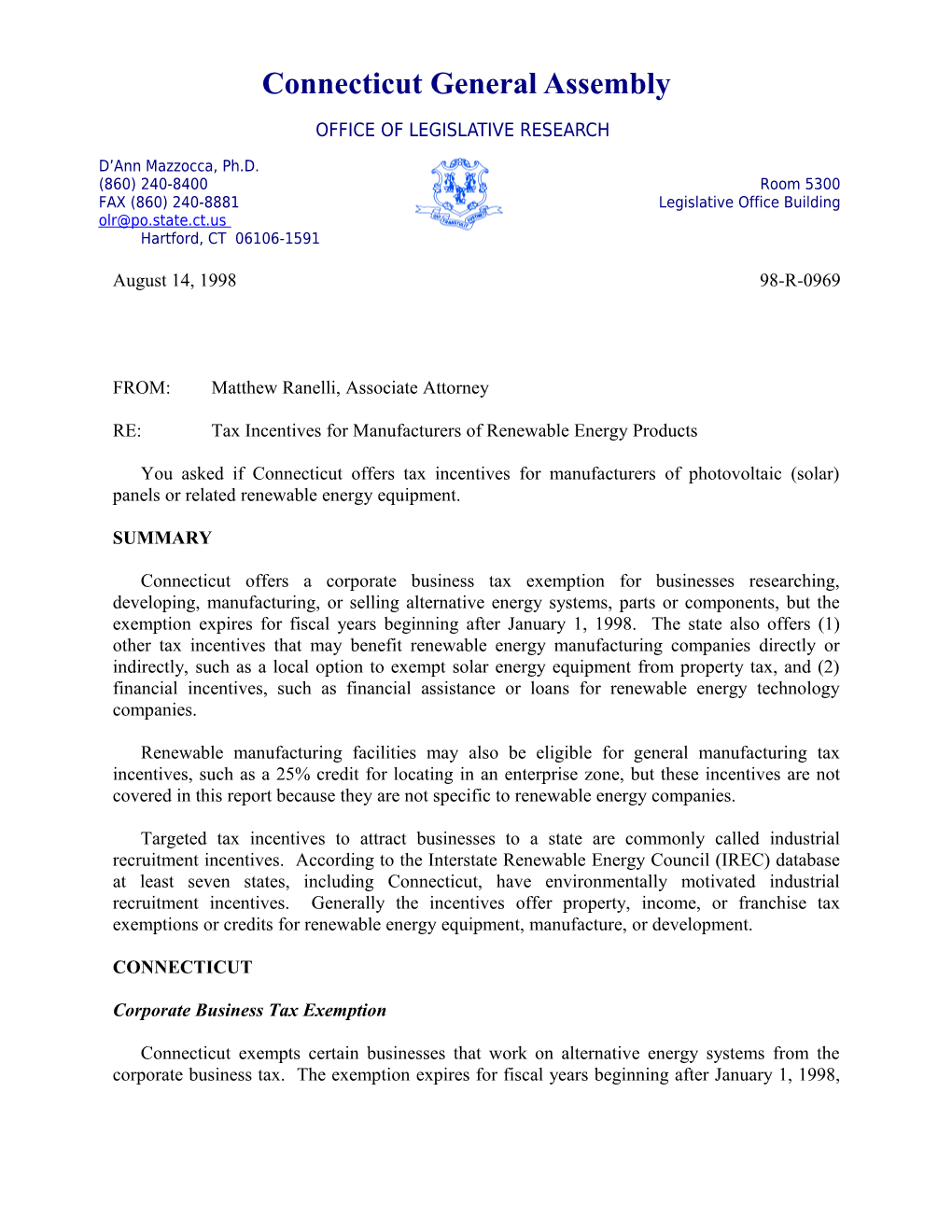 Tax Incentives for Manufacturors of Renewable Energy Units