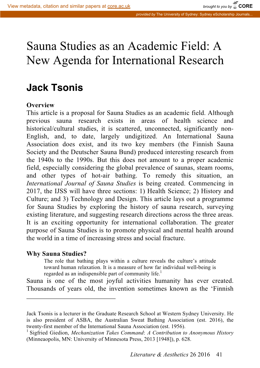 Sauna Studies As an Academic Field: a New Agenda for International Research