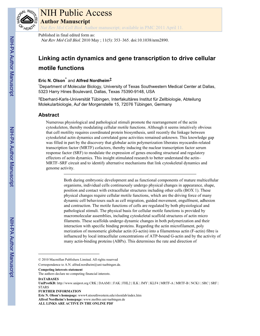 NIH Public Access Author Manuscript Nat Rev Mol Cell Biol