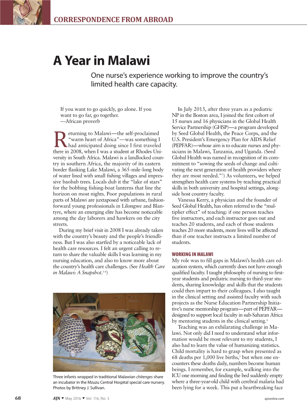 Sullivan, Malawi, AJN, 2016.Pdf