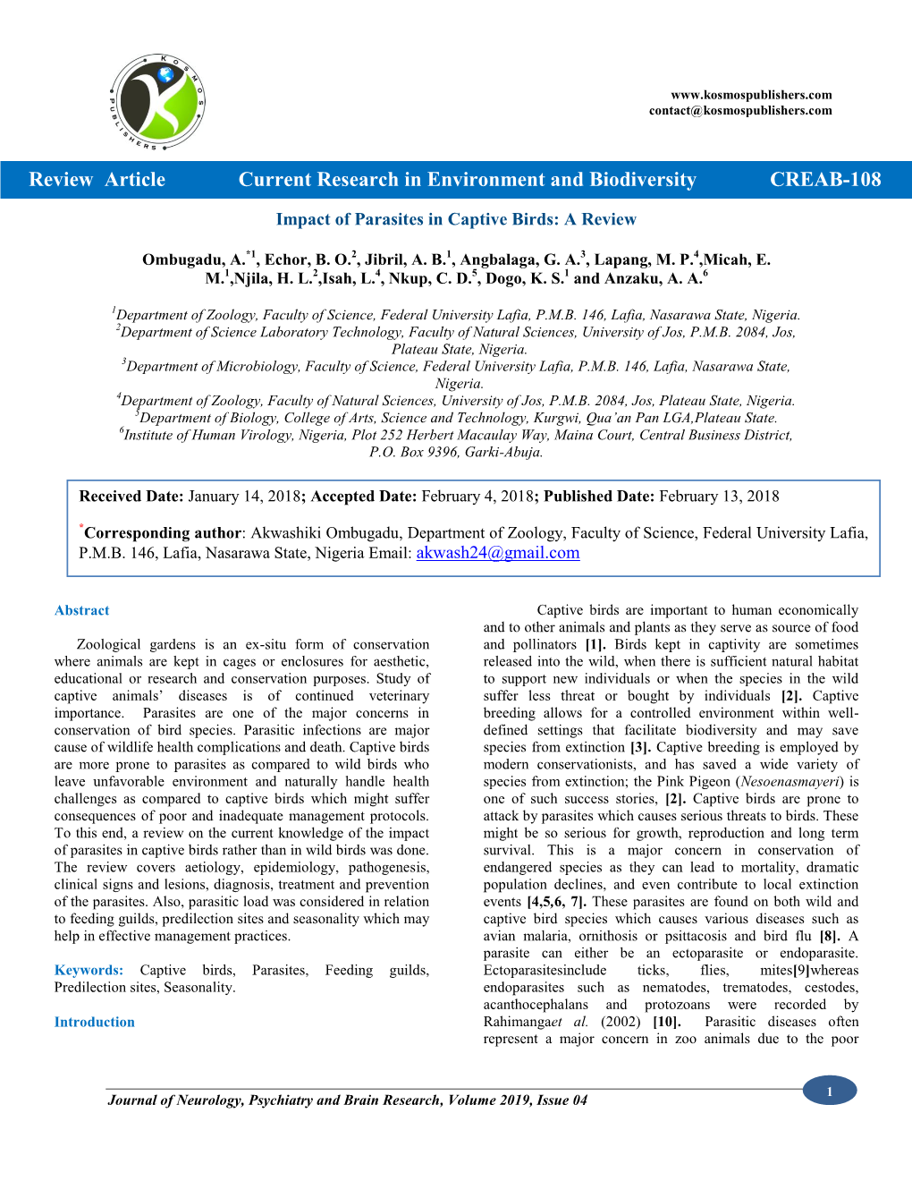 Impact of Parasites in Captive Birds: a Review