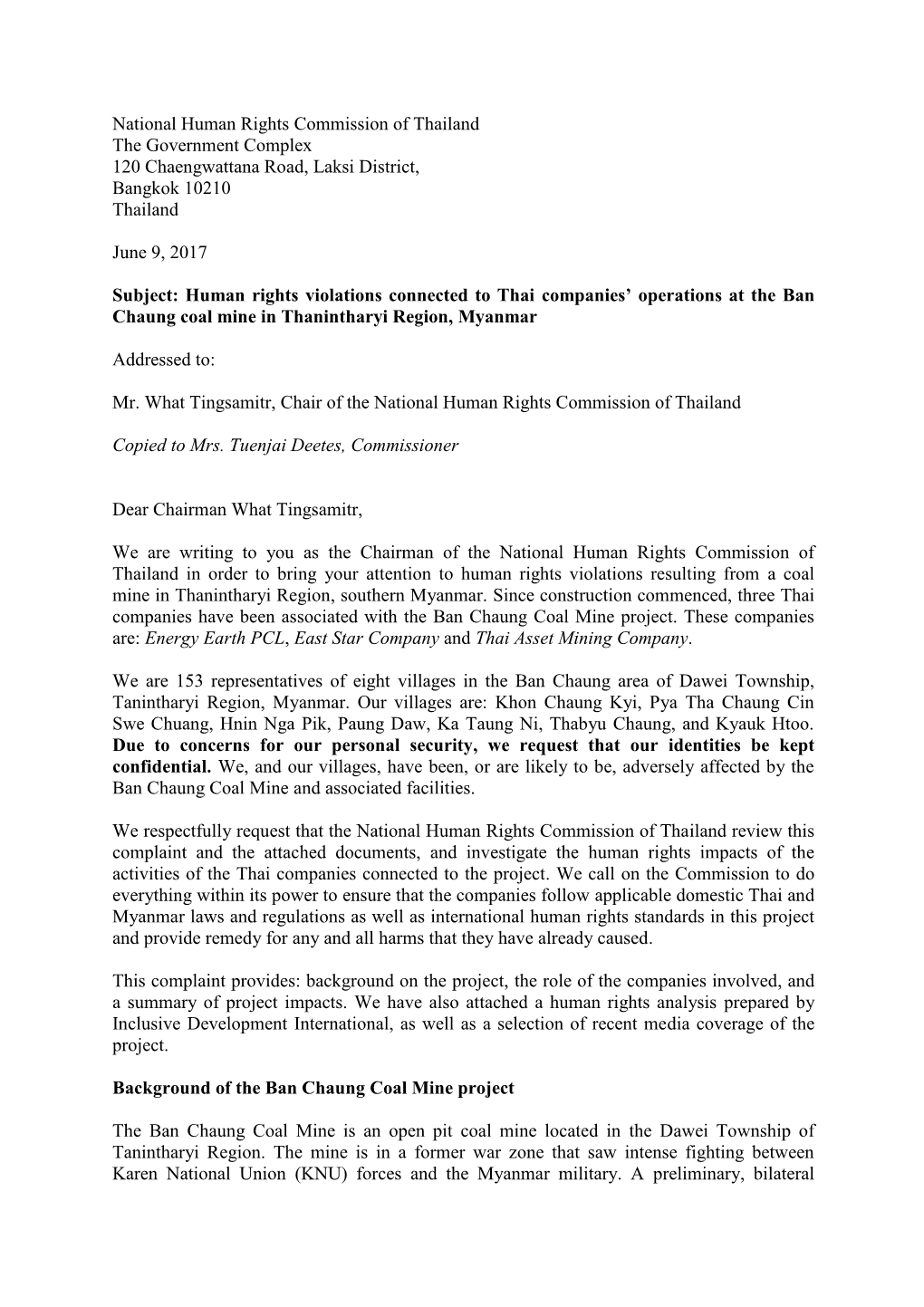 National Human Rights Commission of Thailand the Government Complex 120 Chaengwattana Road, Laksi District, Bangkok 10210 Thailand