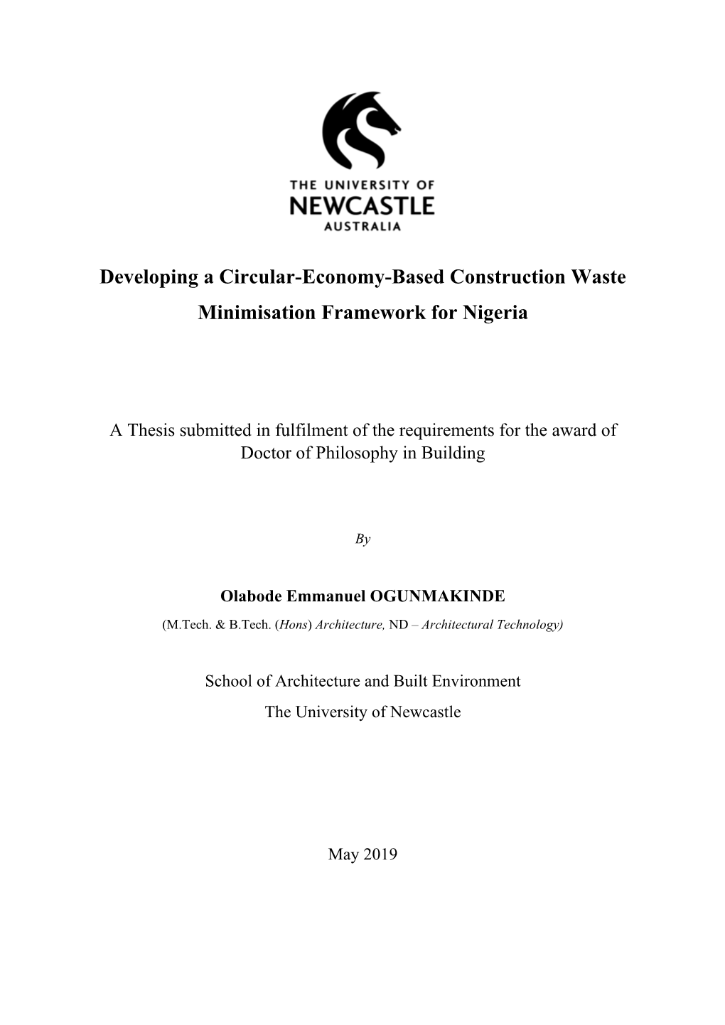 Developing a Circular-Economy-Based Construction Waste Minimisation Framework for Nigeria