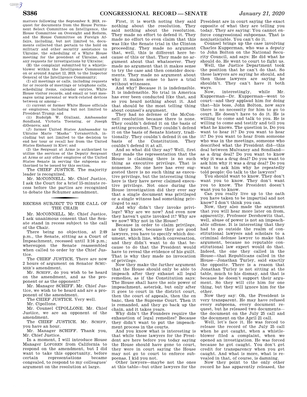 Congressional Record—Senate S386