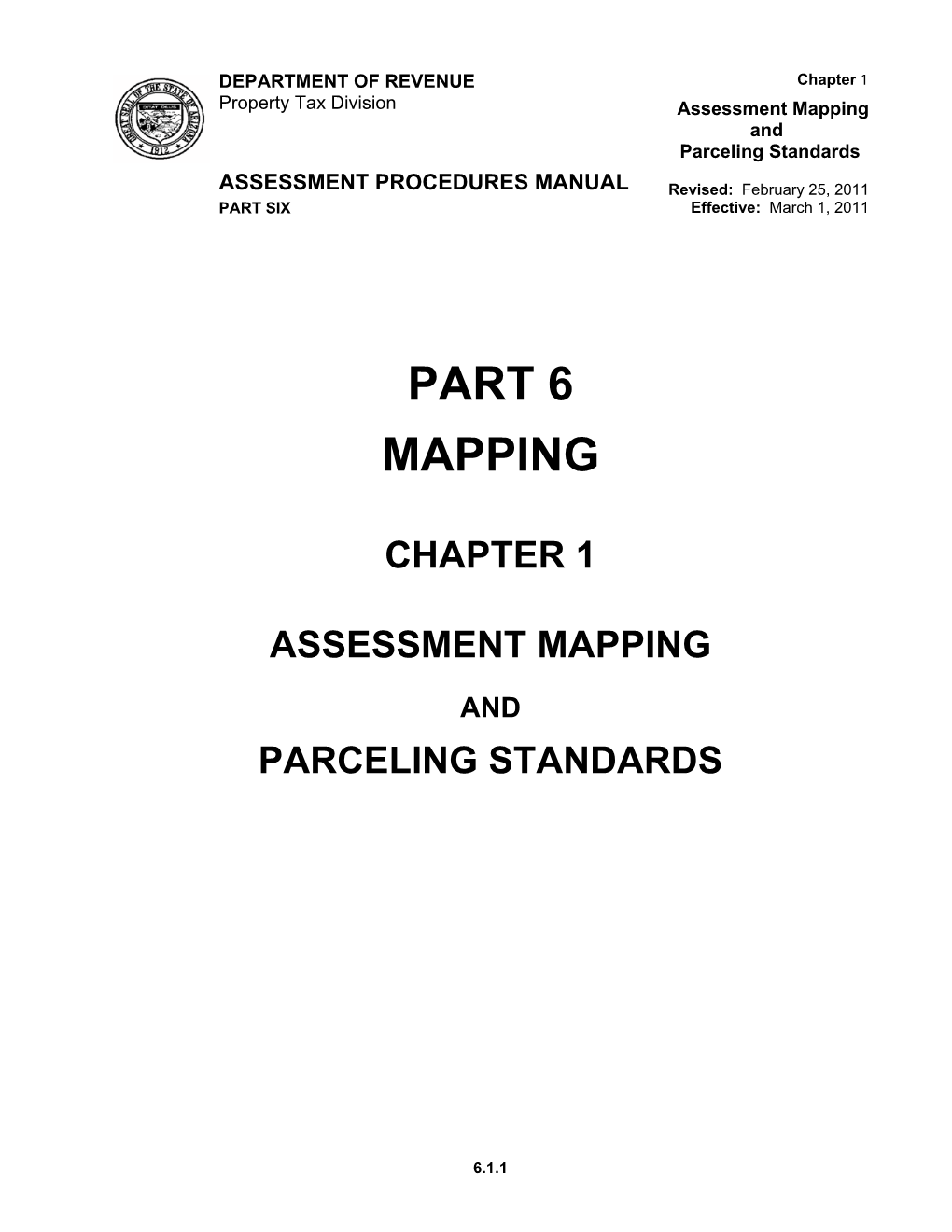 Part 6, Chapter 1, Assessment Mapping and Parceling Standards