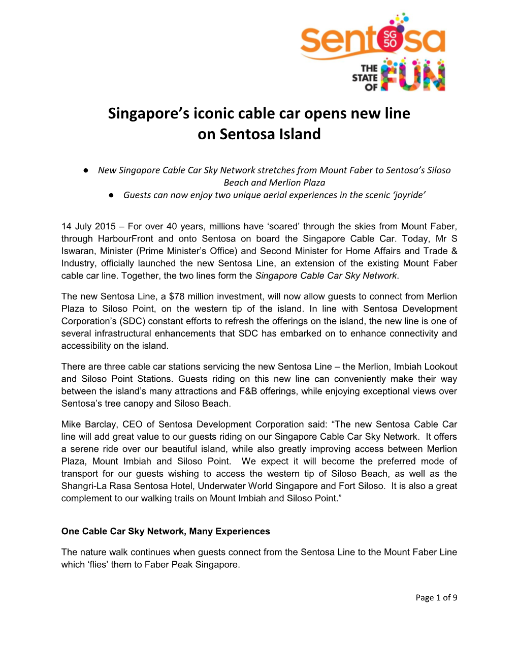 NEWS Singapore's Iconic Cable Car Opens New Line on Sentosa Island