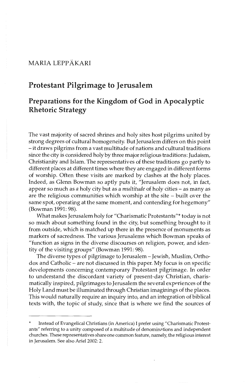 Protestant Pilgrimage to Jerusalem Preparations for the Kingdom of God in Apocalyptic Rhetoric Strategy