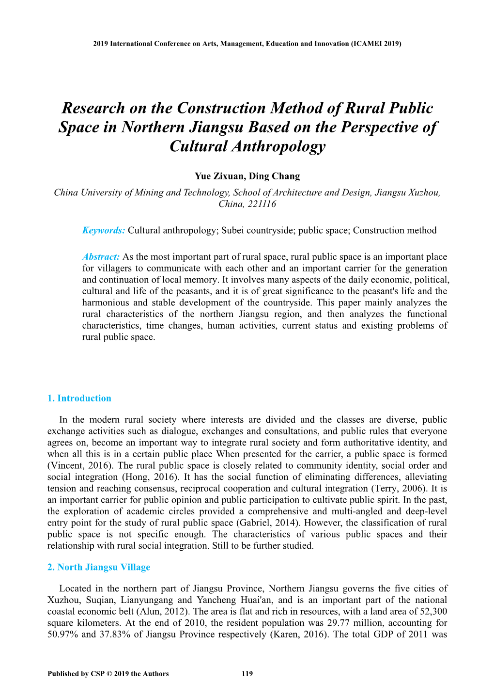 Research on the Construction Method of Rural Public Space in Northern Jiangsu Based on the Perspective of Cultural Anthropology