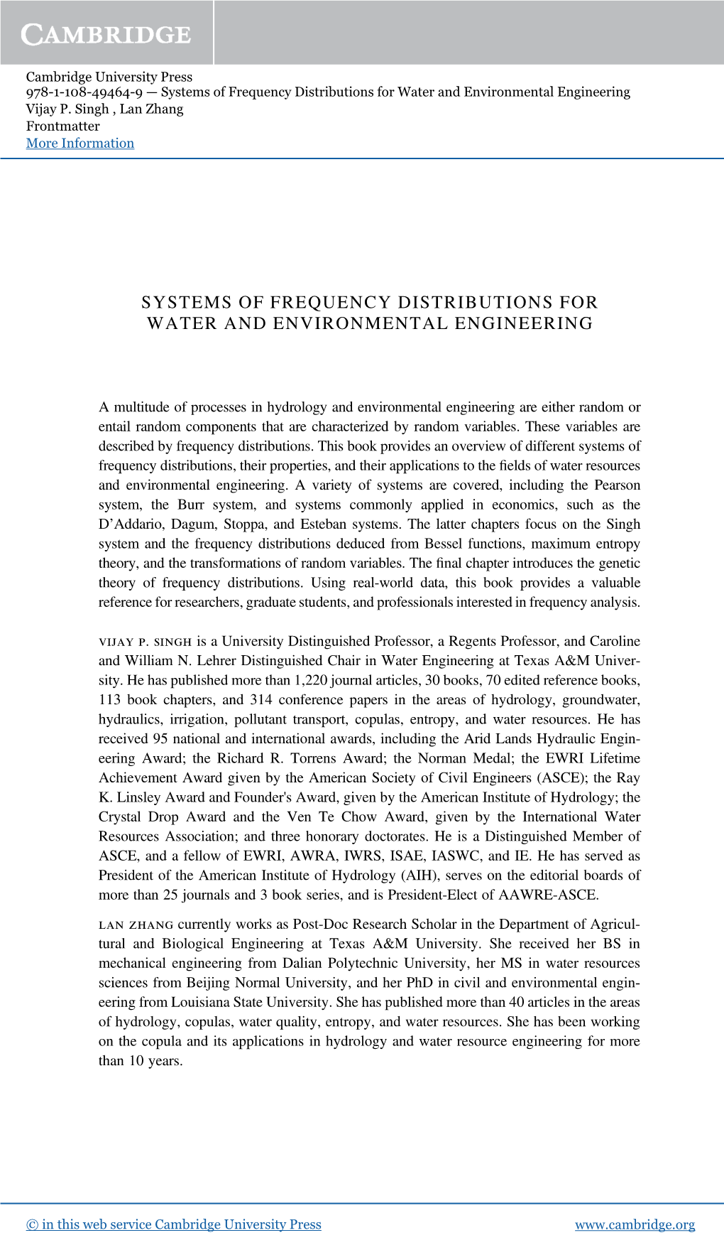 Systems of Frequency Distributions for Water and Environmental Engineering Vijay P