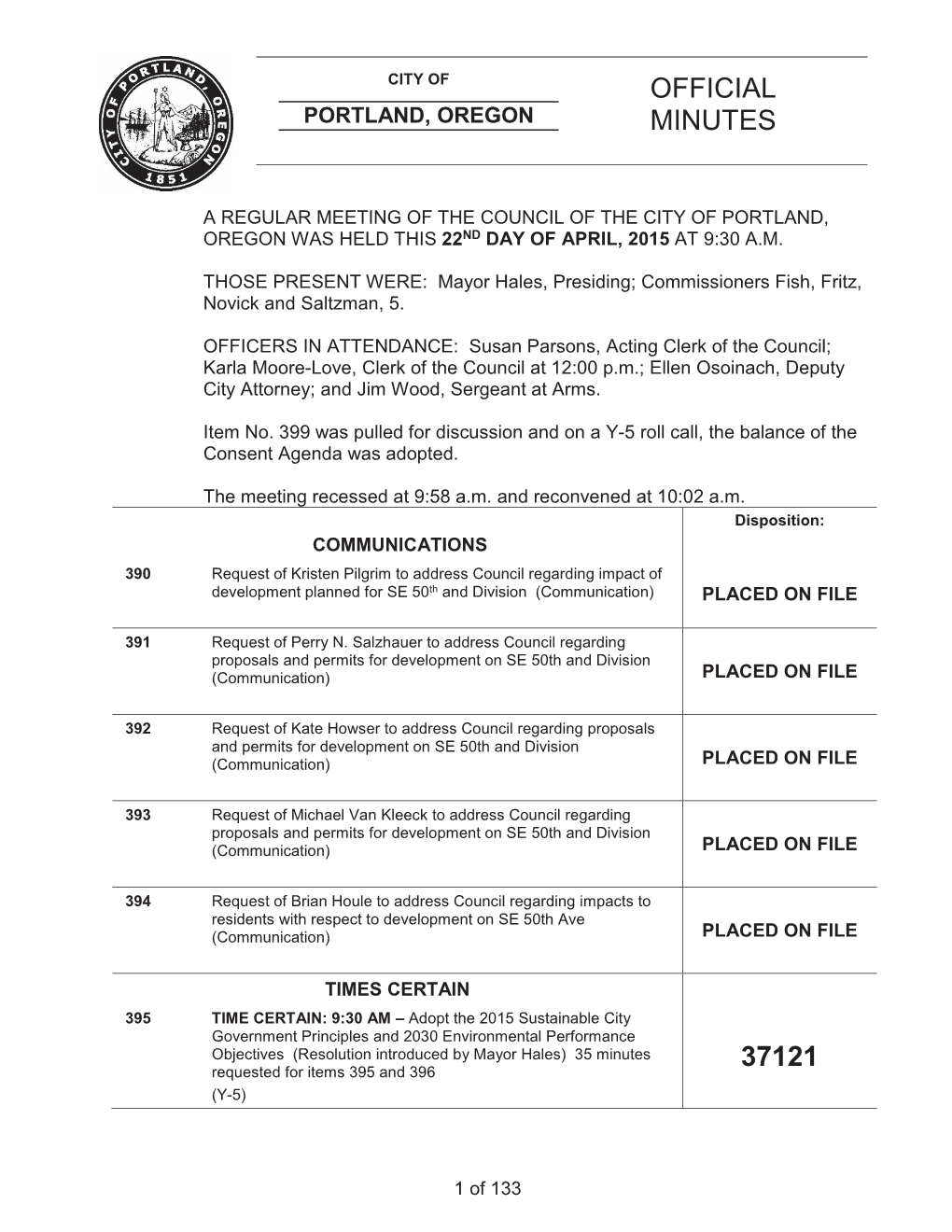 Portland City Council Agenda