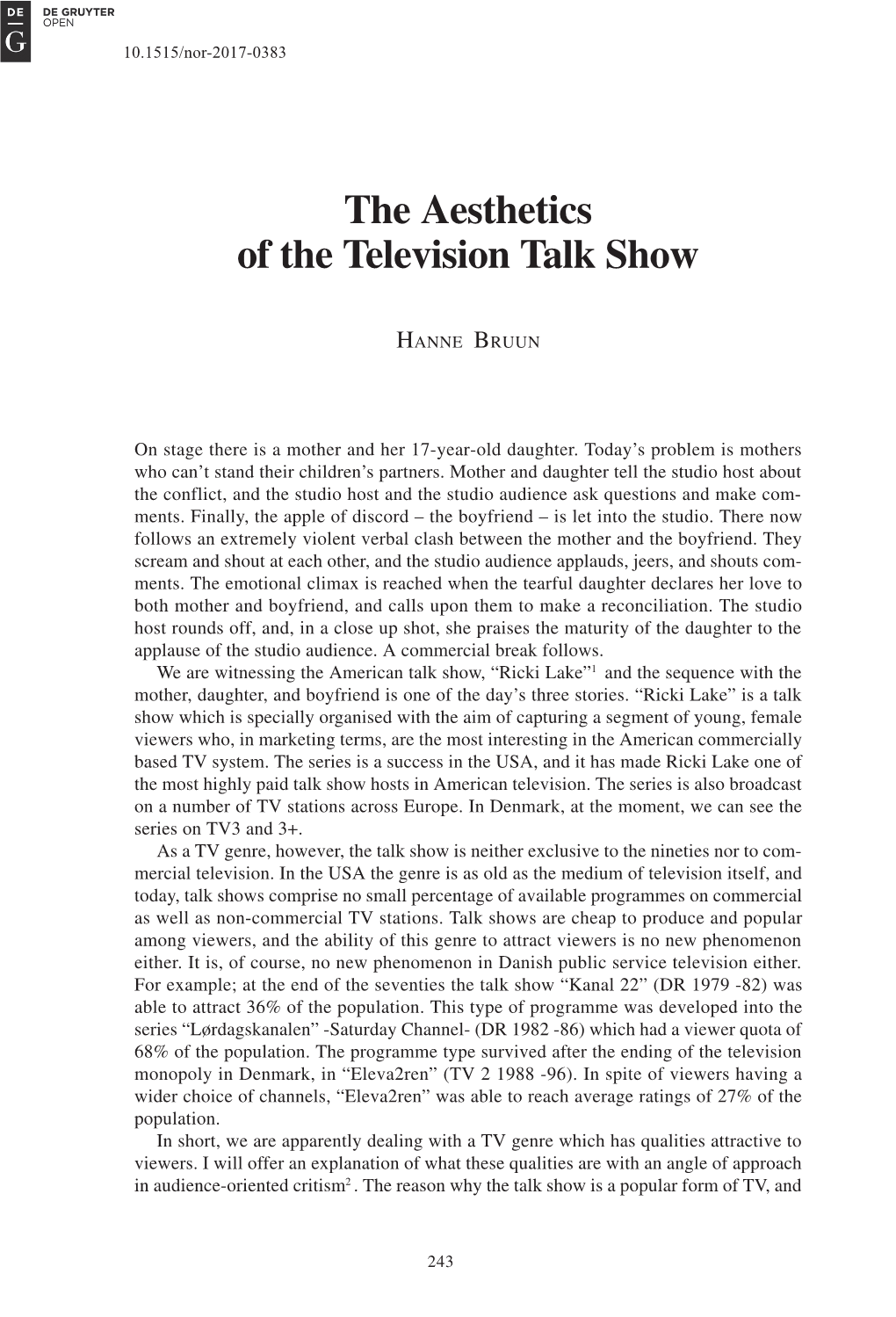 The Aesthetics of the Television Talk Show