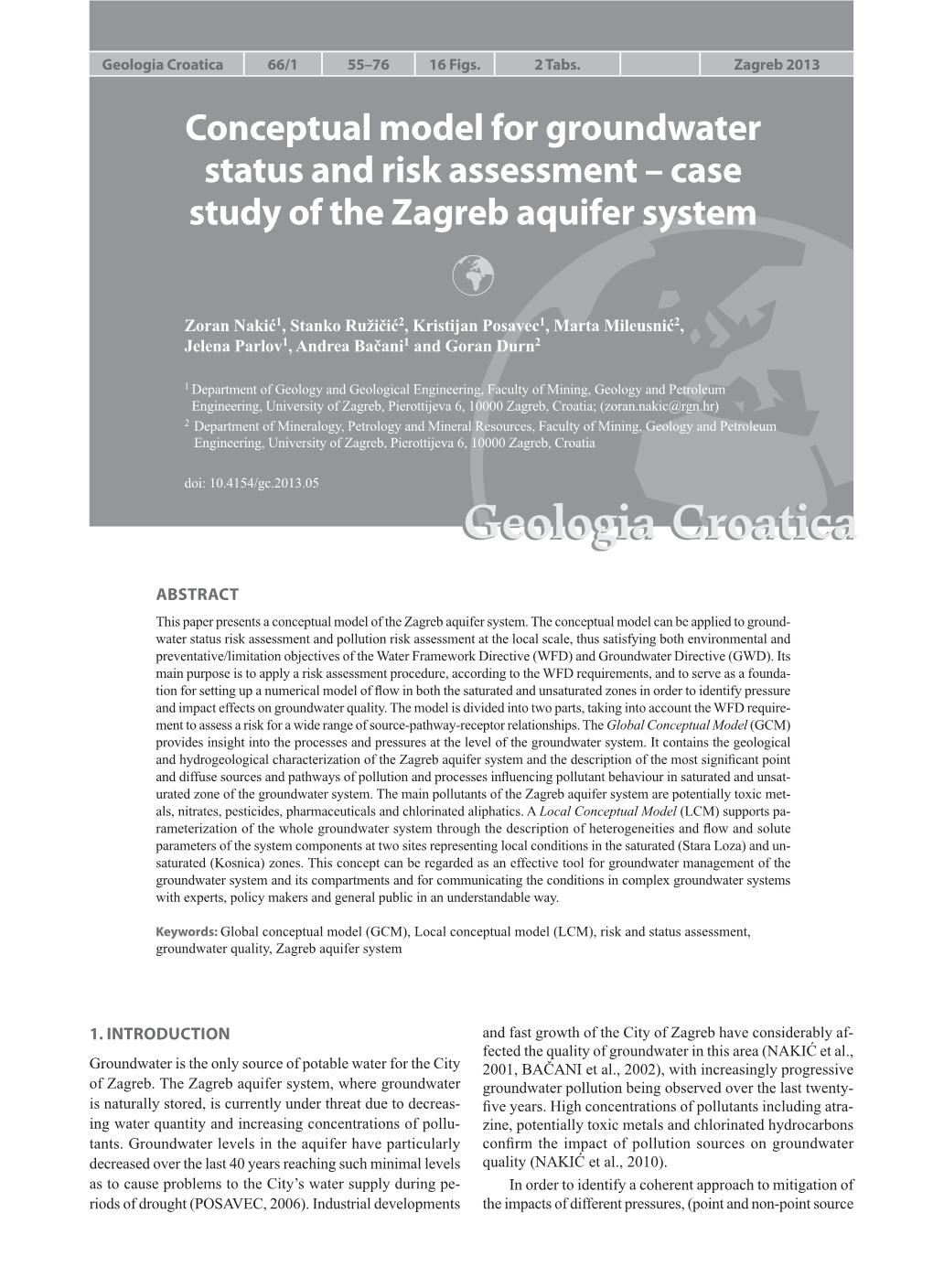 Conceptual Model for Groundwater Status and Risk Assessment-Case