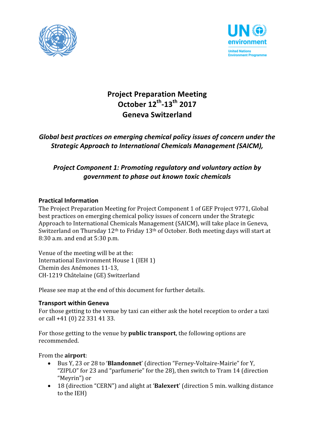 Project Preparation Meeting October 12Th-13Th 2017 Geneva Switzerland