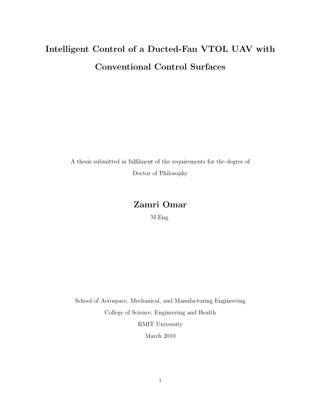 Intelligent Control of a Ducted-Fan VTOL UAV with Conventional